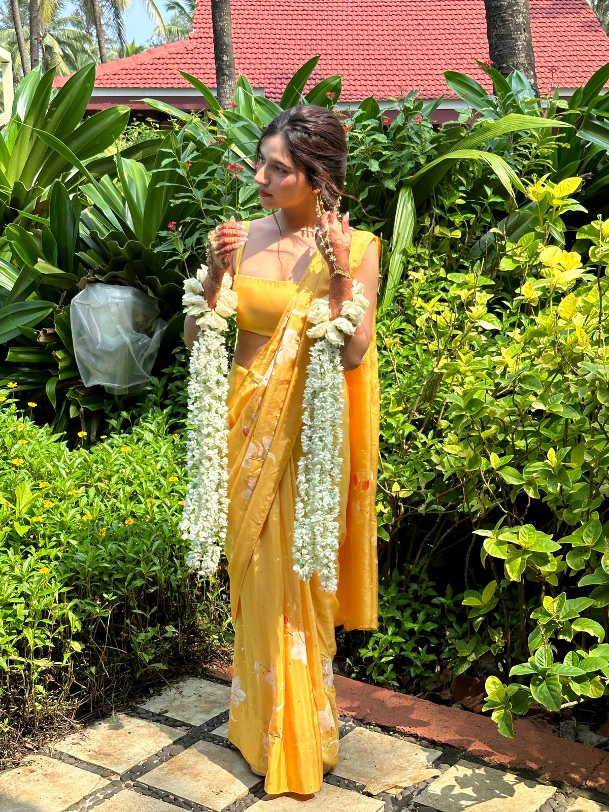Lilies on Flat Chiffon Saree With Sequins