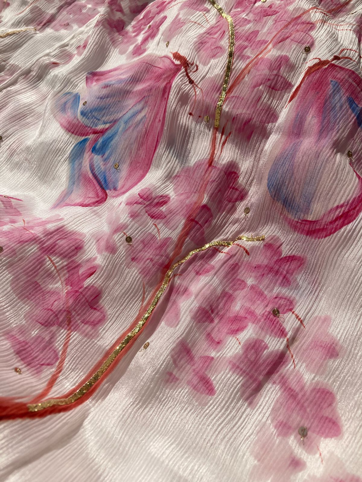 Cherry Blossoms with Butterflies on Silk Chiffon Saree with Sequins