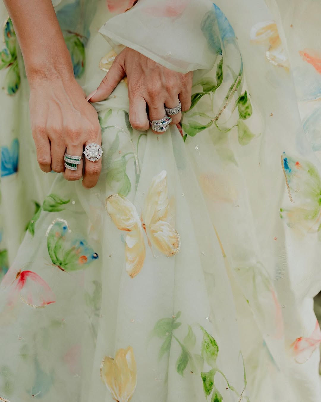 Angel’s Trumpets on pista flaired kurta & organza duppata with butterflies