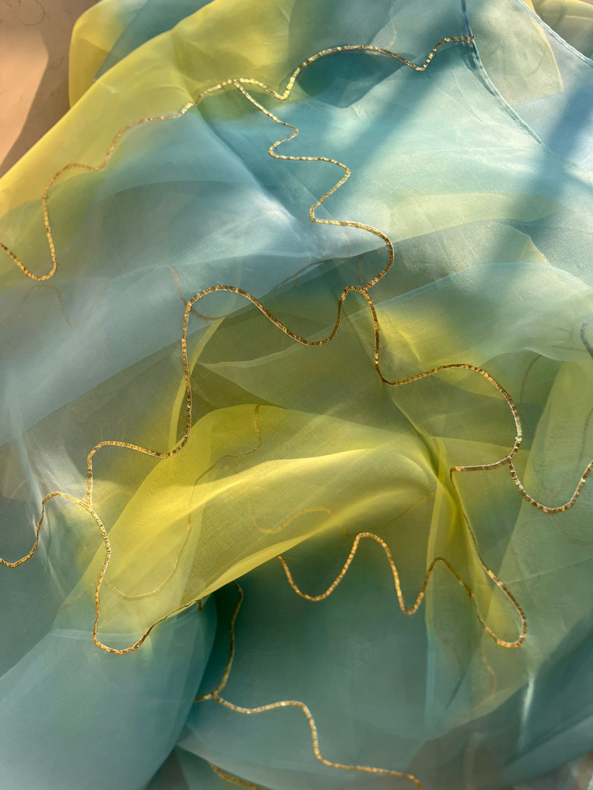 Dreamy Saree : Aqua & Lime Green