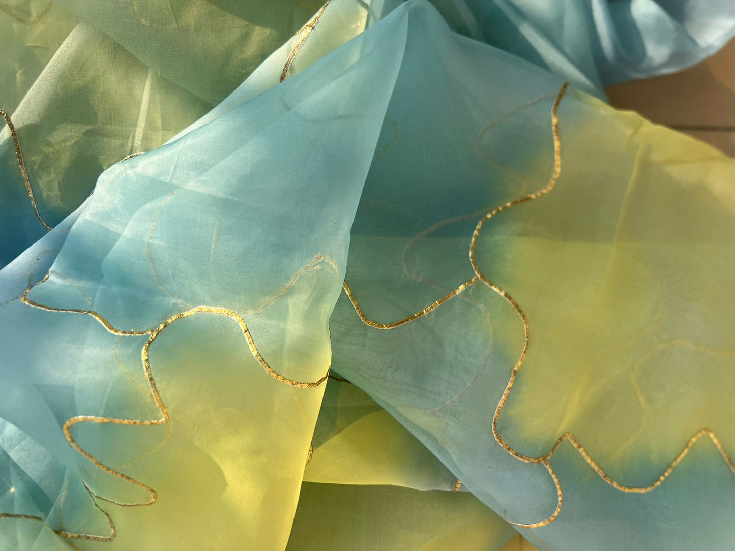 Dreamy Saree : Aqua & Lime Green