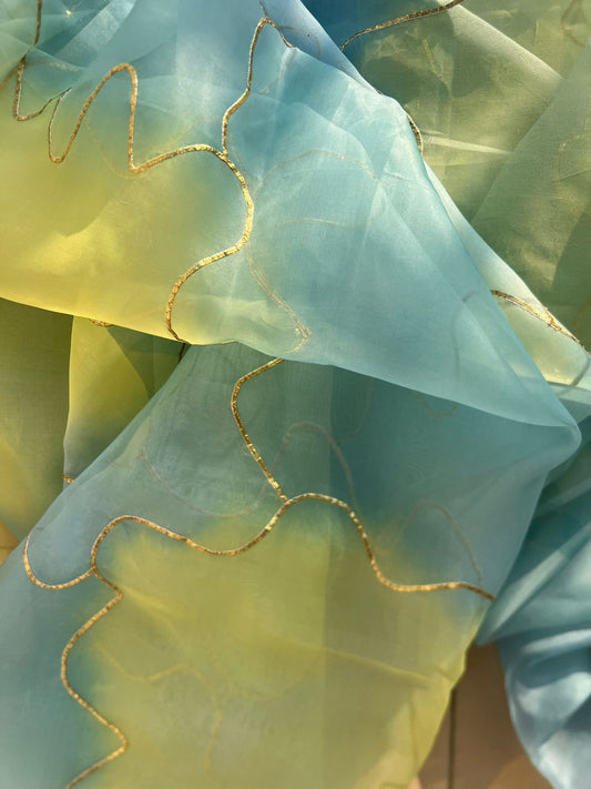 Dreamy Saree : Aqua & Lime Green