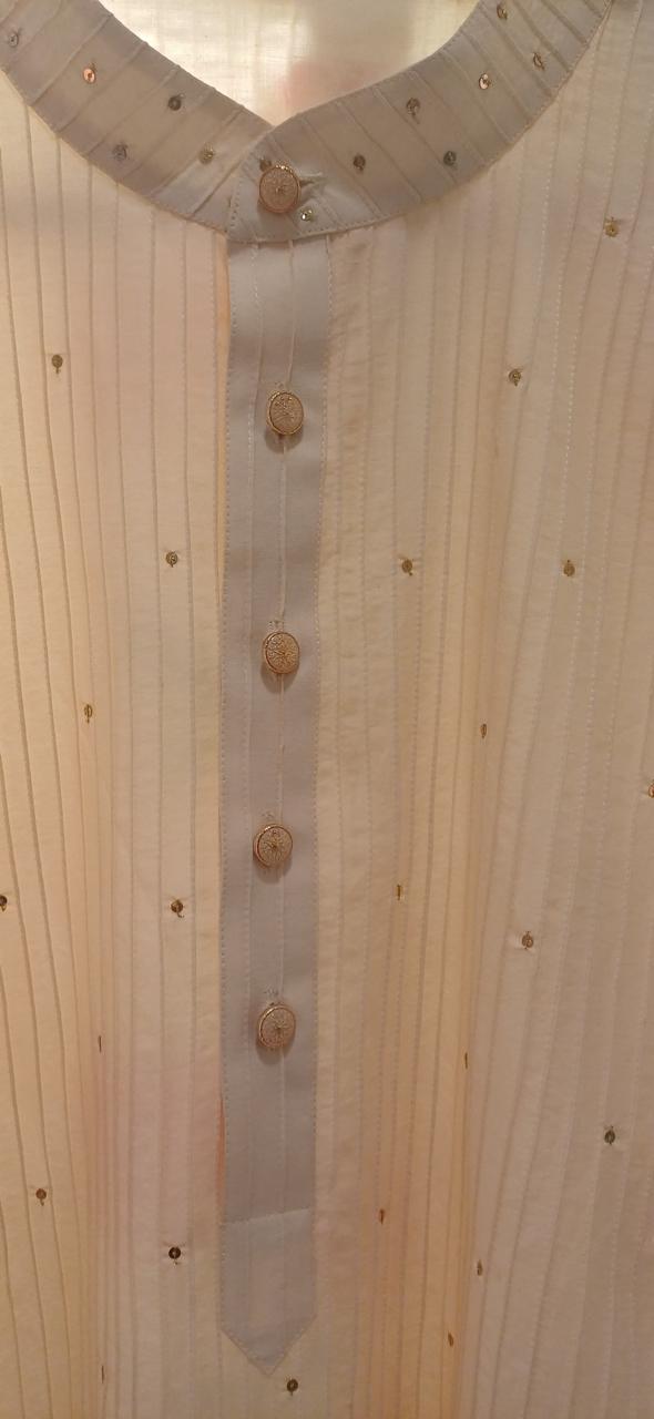 Carnations on dull ivory Mens kurta with Pin tucks & minimal Sitara’s