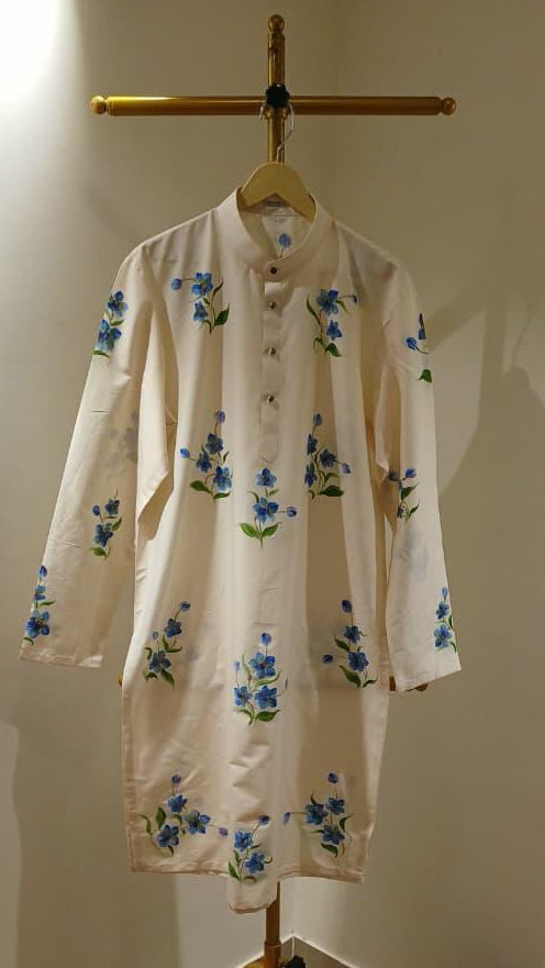 Orchids on Dull Ivory Mens Kurta