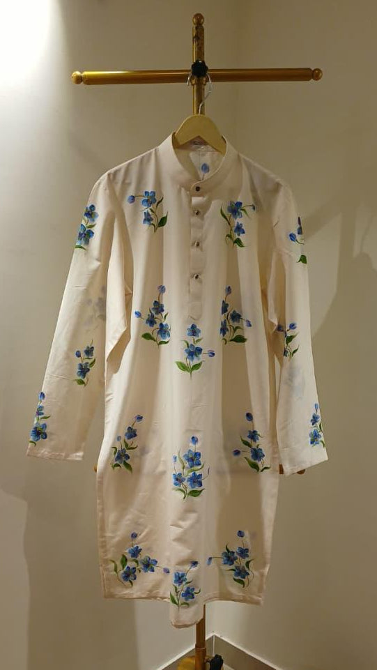Orchids on Dull Ivory Mens Kurta