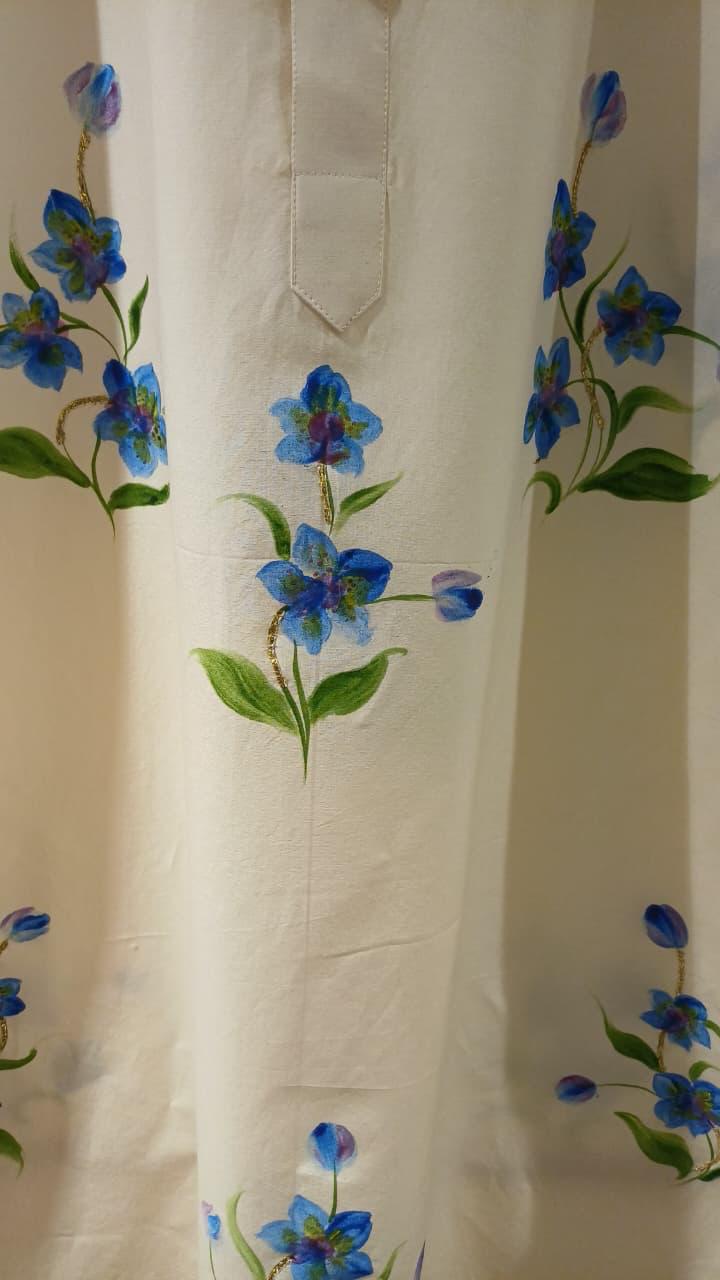 Orchids on Dull Ivory Mens Kurta