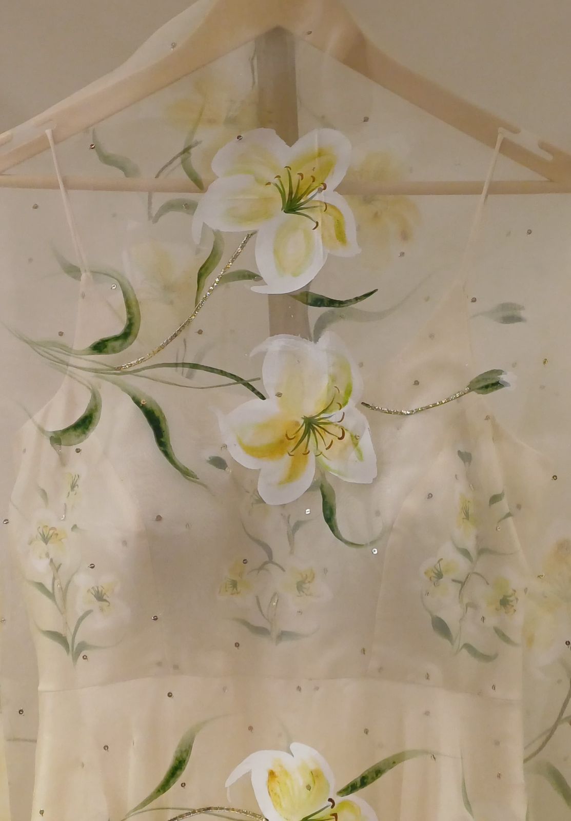 Lilies on butter yellow silk flaired kurta , duppata with sequins Sitara’s