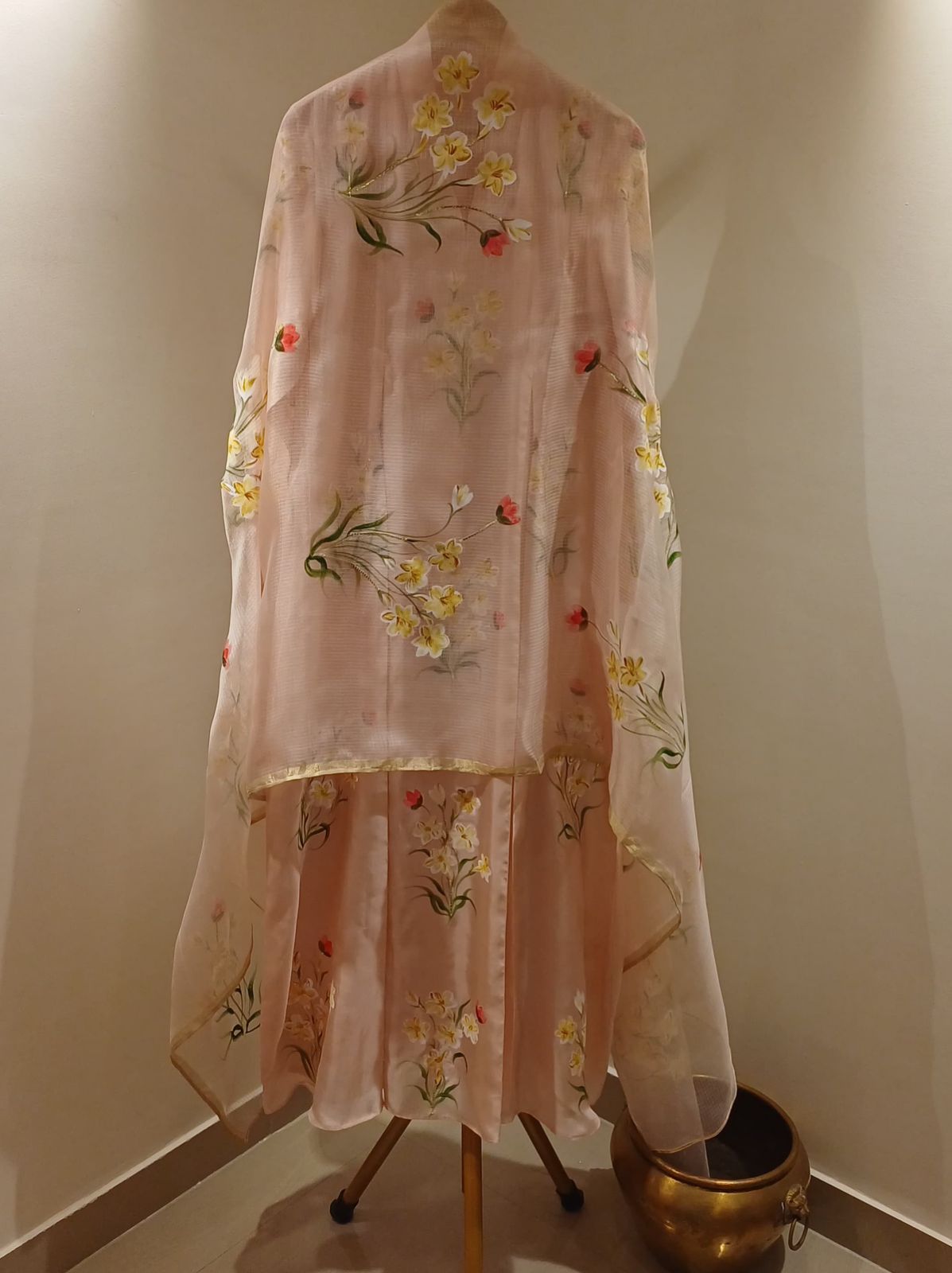 Tuber Roses on Dusky Rose pure silk Kurta