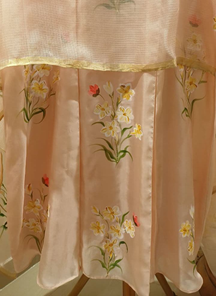 Tuber Roses on Dusky Rose pure silk Kurta