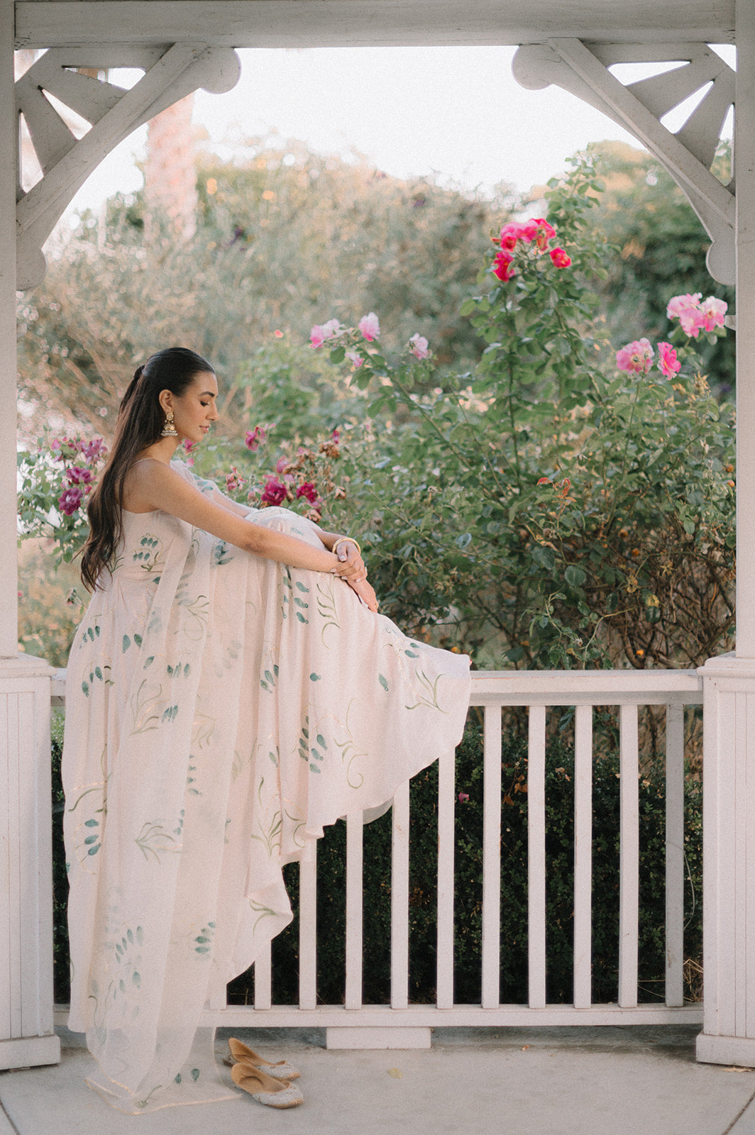 Persian Lilies on Flared Kurta with organza dupatta