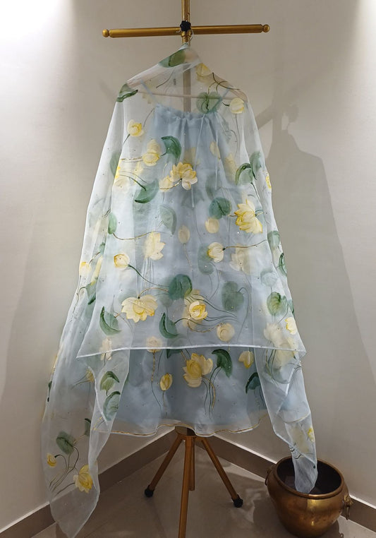 Lotus on Powder Blue Lehenga set with Sitara's