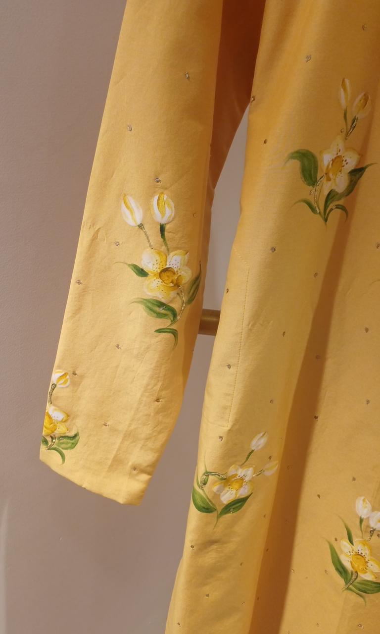 Orchids on Haldi Yellow Mens kurta with  Sitara’s