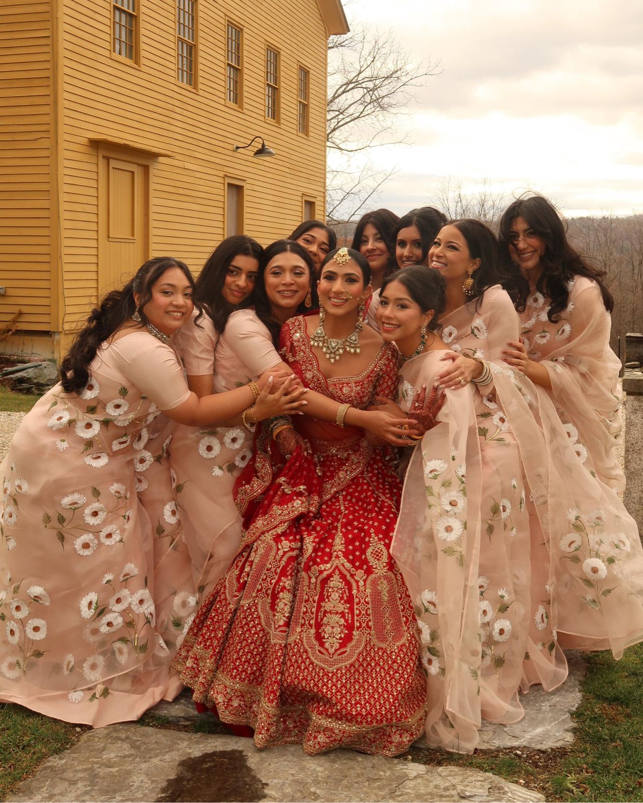 Daisies on Dull Rose Organza Saree