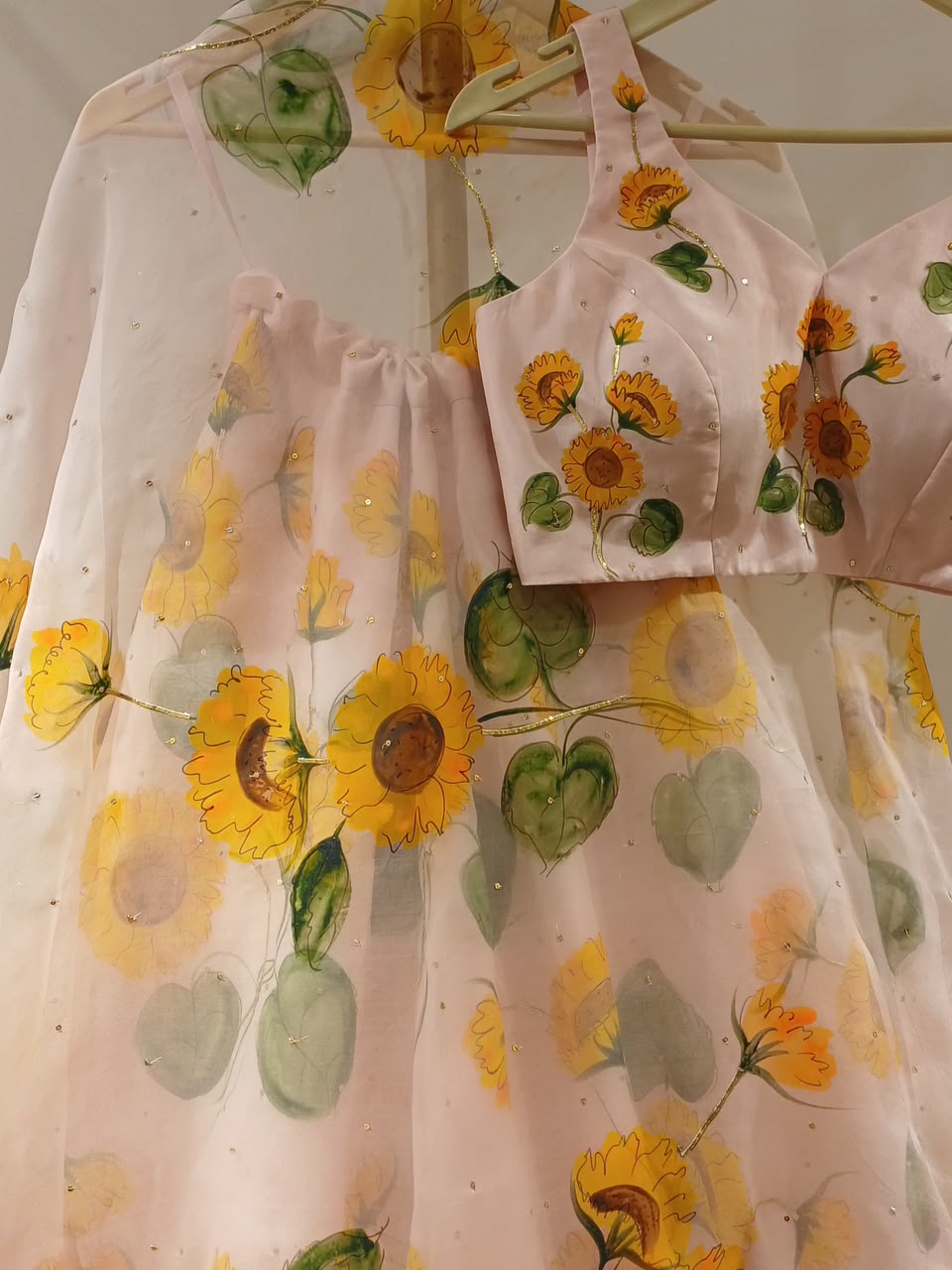 Sunflower on dusky rose Lehenga set with sequins Sitara's