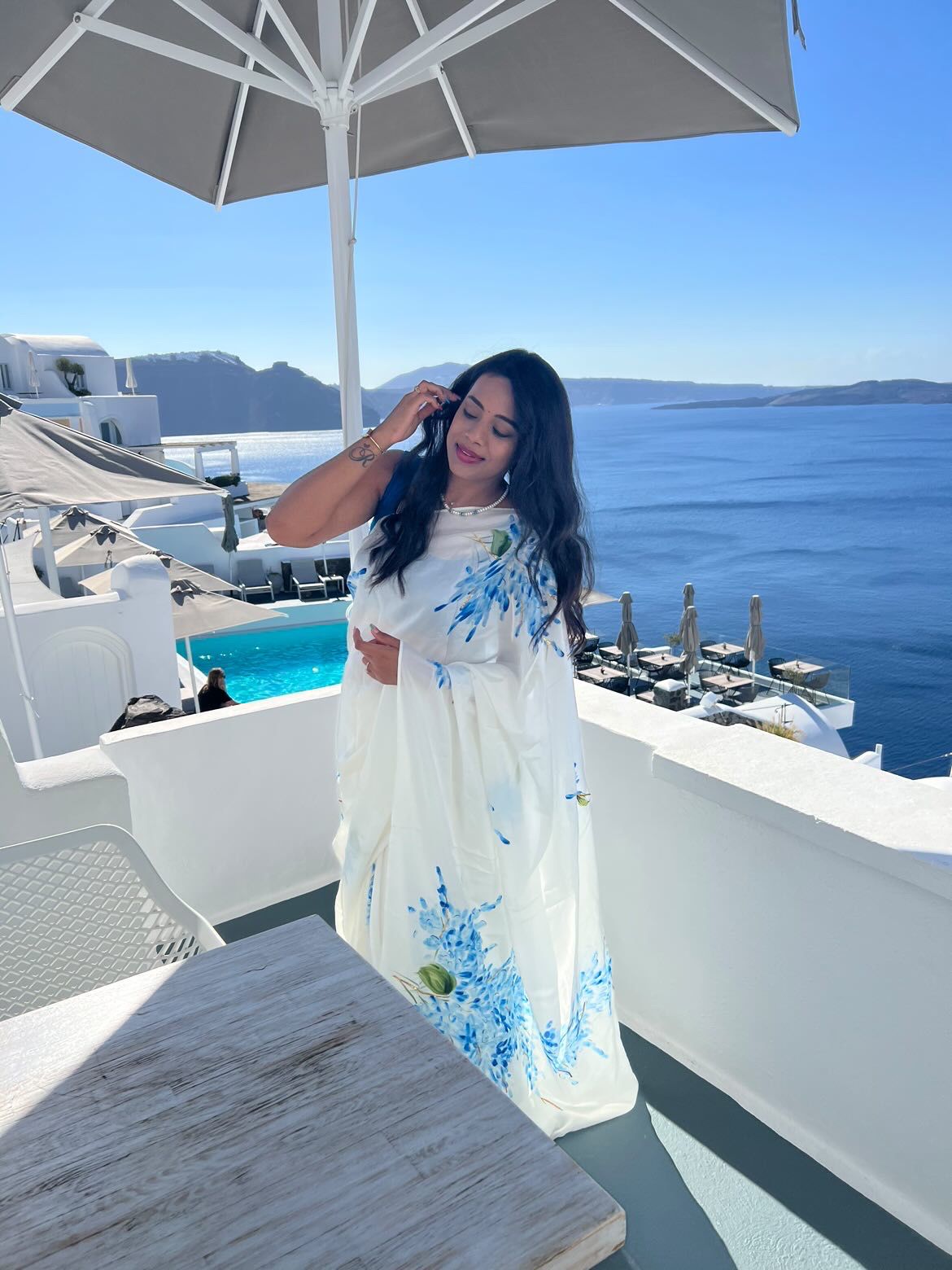 Blue Muscari’s on Ivory Silk Saree