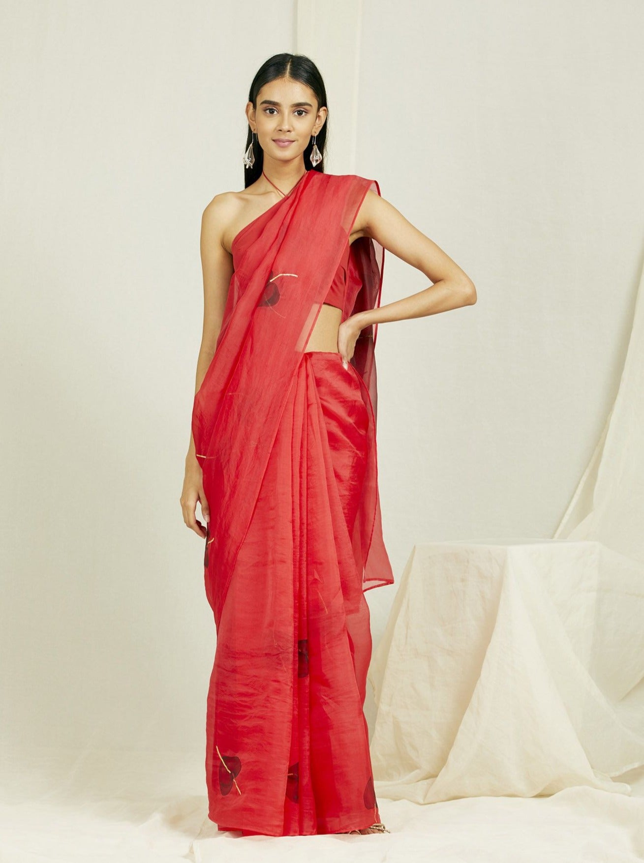 Black Anthurium Red Organza Saree