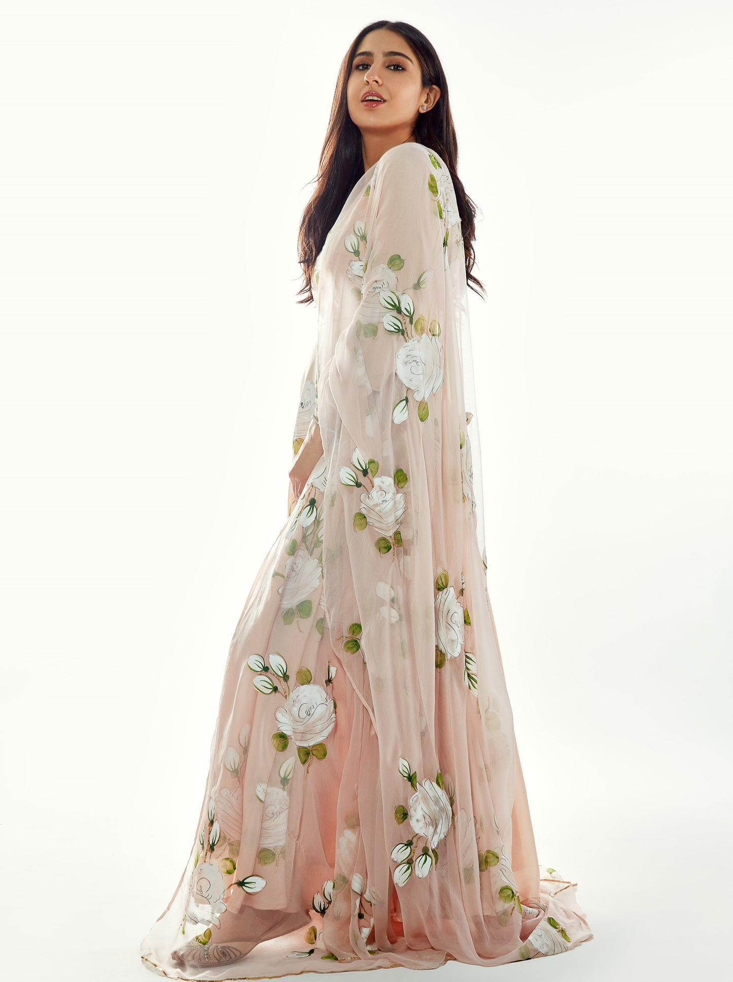 White Roses on a Dull Rose Flaired Kurta