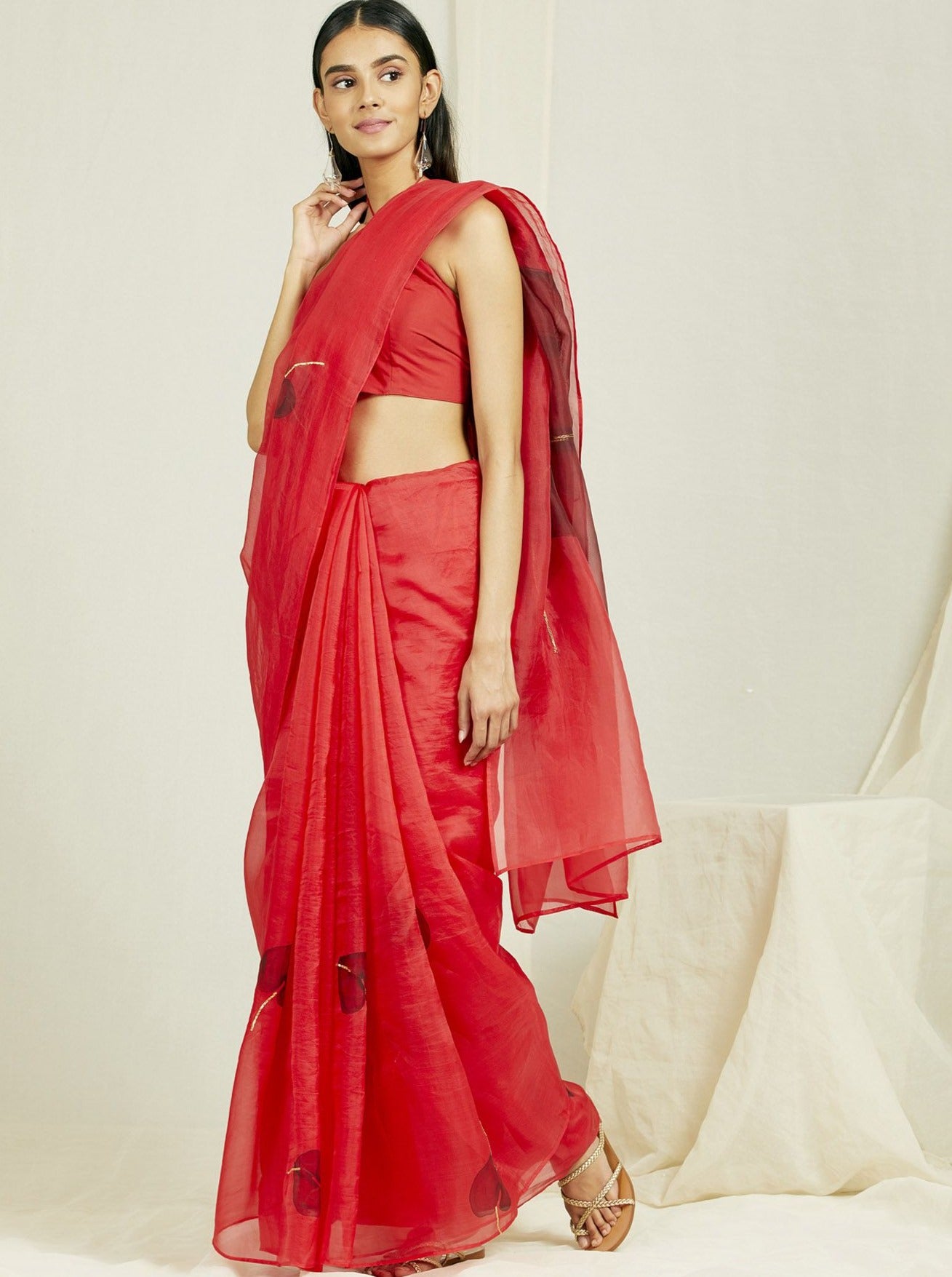 Black Anthurium Red Organza Saree