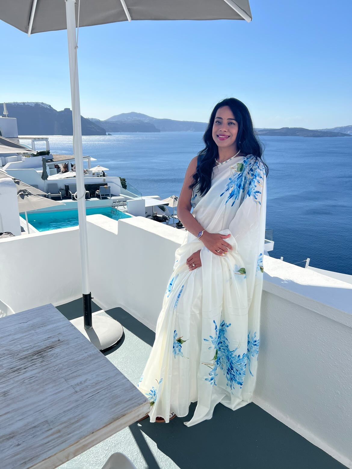Blue Muscari’s on Ivory Silk Saree