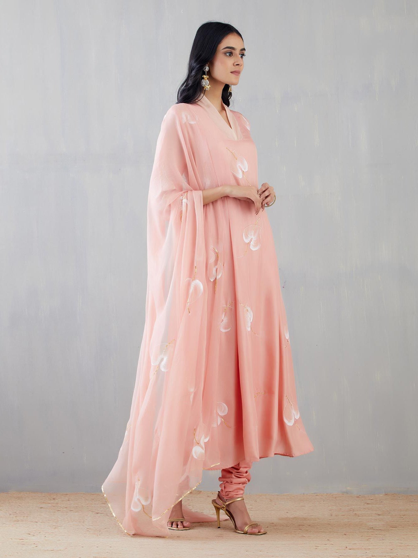 White anthuriums on Gajri Silk Kurta