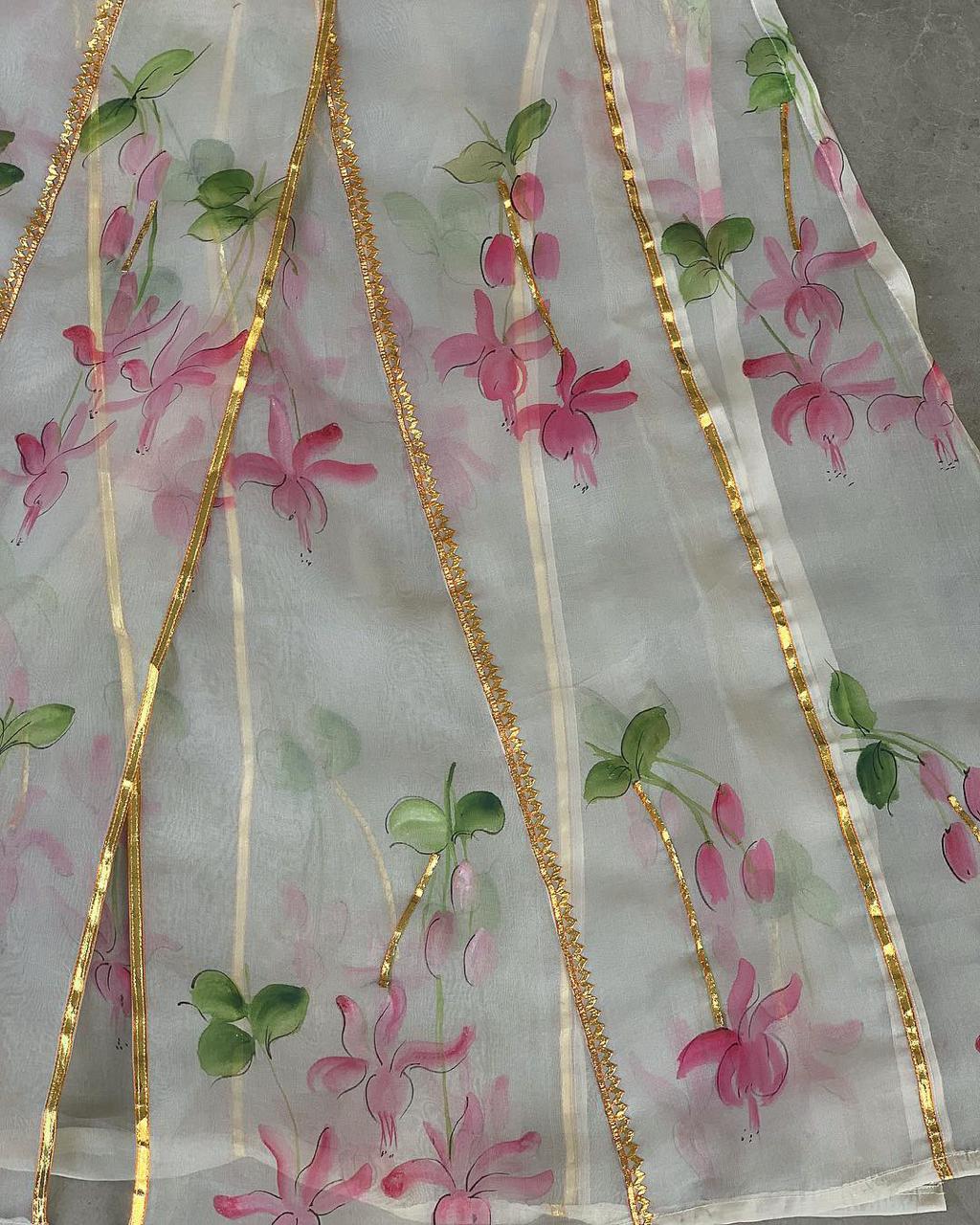 Pink Fuschia’s on Organza Kali cover up With chiffon duppata