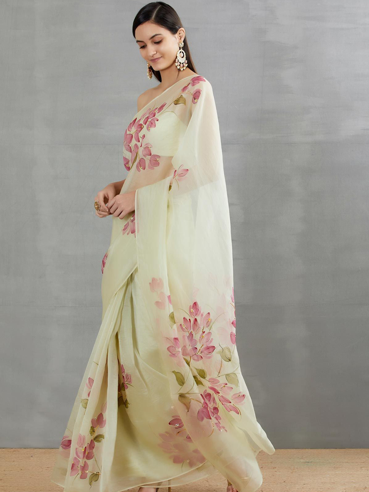 Red Bouganville’s On Pista Organza Saree