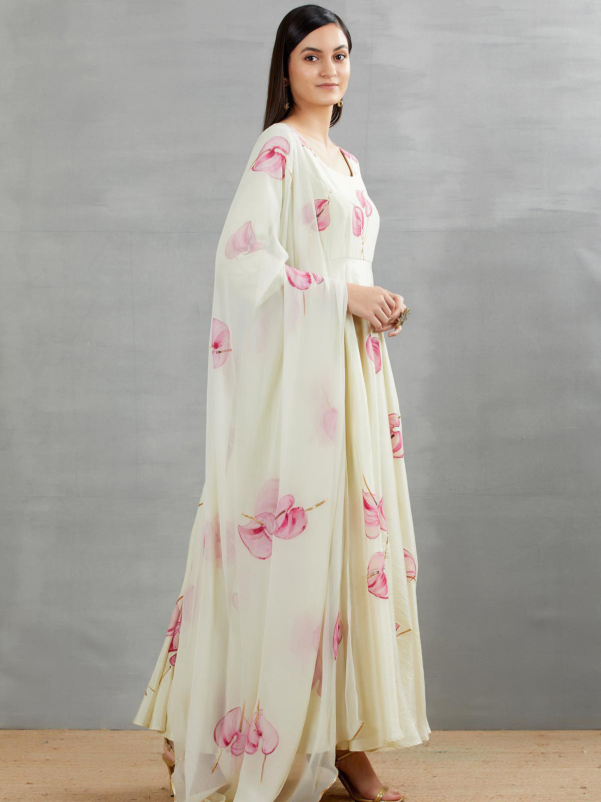 Anthuriums On Pista Flaired Silk Kurta