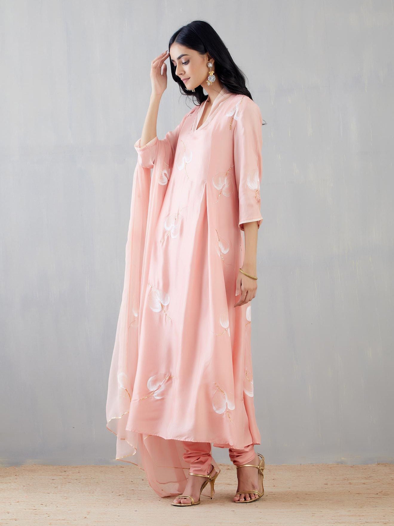 White anthuriums on Gajri Silk Kurta