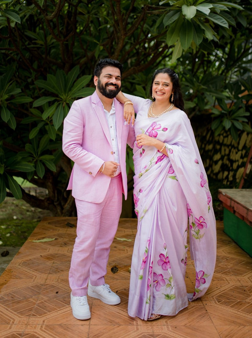 Hibiscus on Lilac Silk Saree