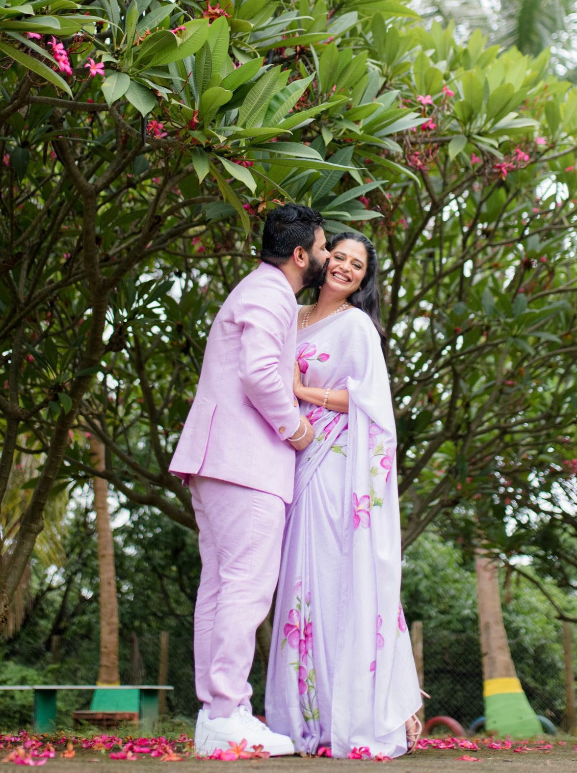 Hibiscus on Lilac Silk Saree