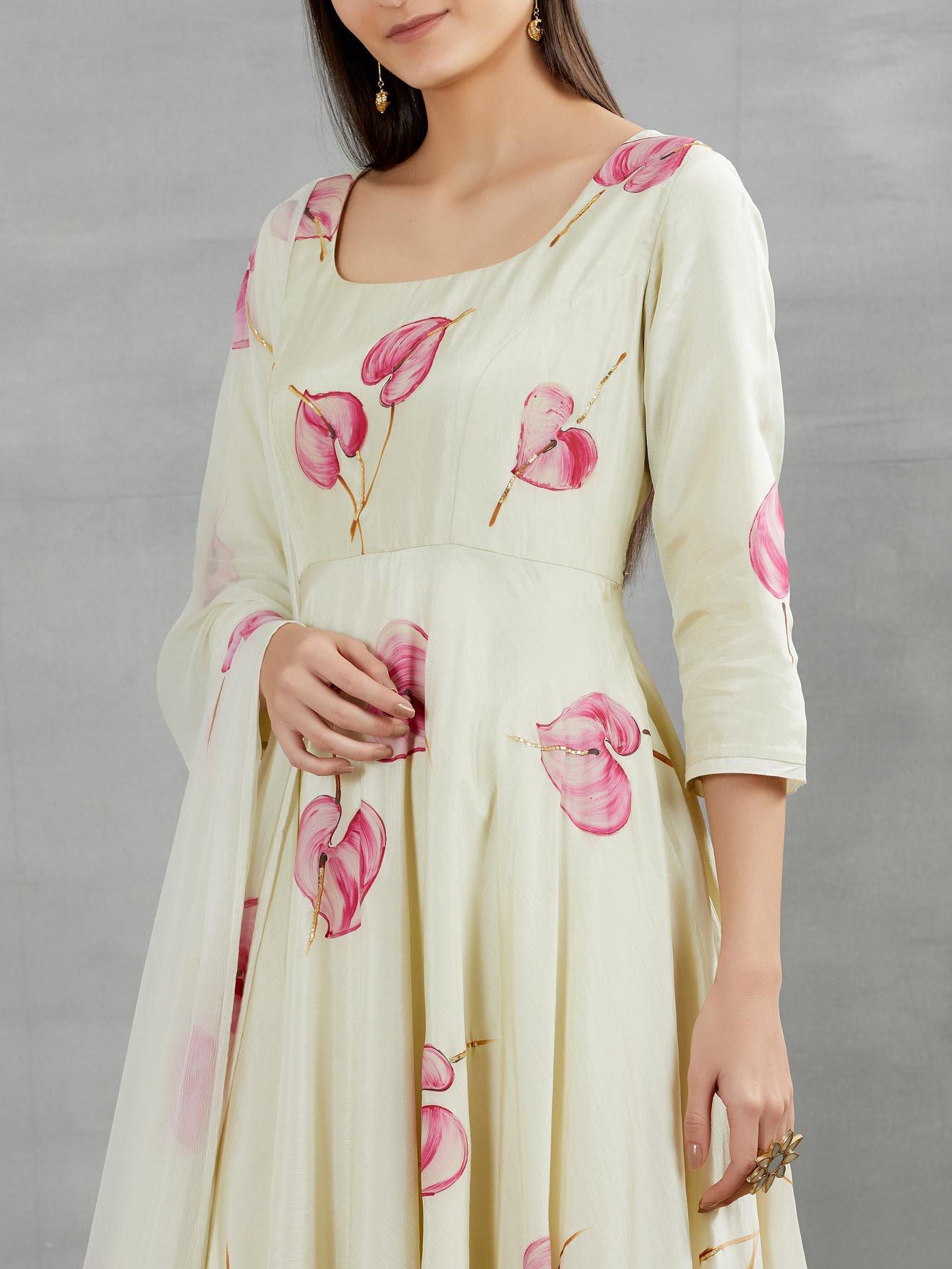 Anthuriums On Pista Flaired Silk Kurta