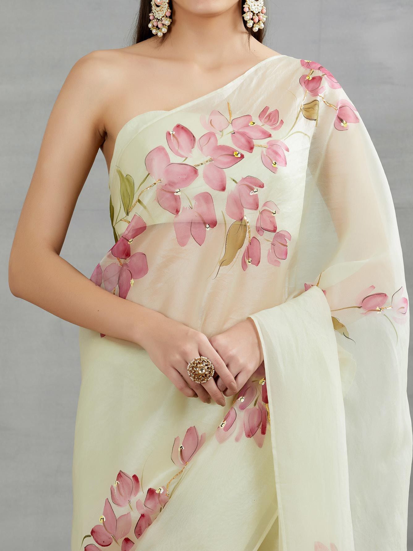 Red Bouganville’s On Pista Organza Saree
