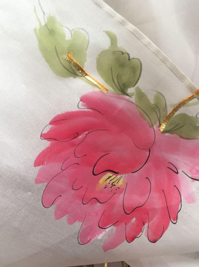 Peonies on Ivory Organza Saree