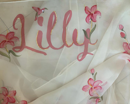 Custom Name on Lilies Organza Saree