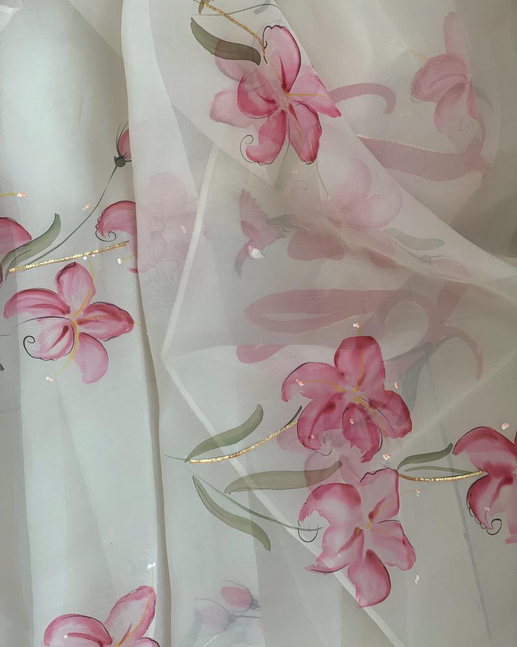 Custom name saree with Lilies