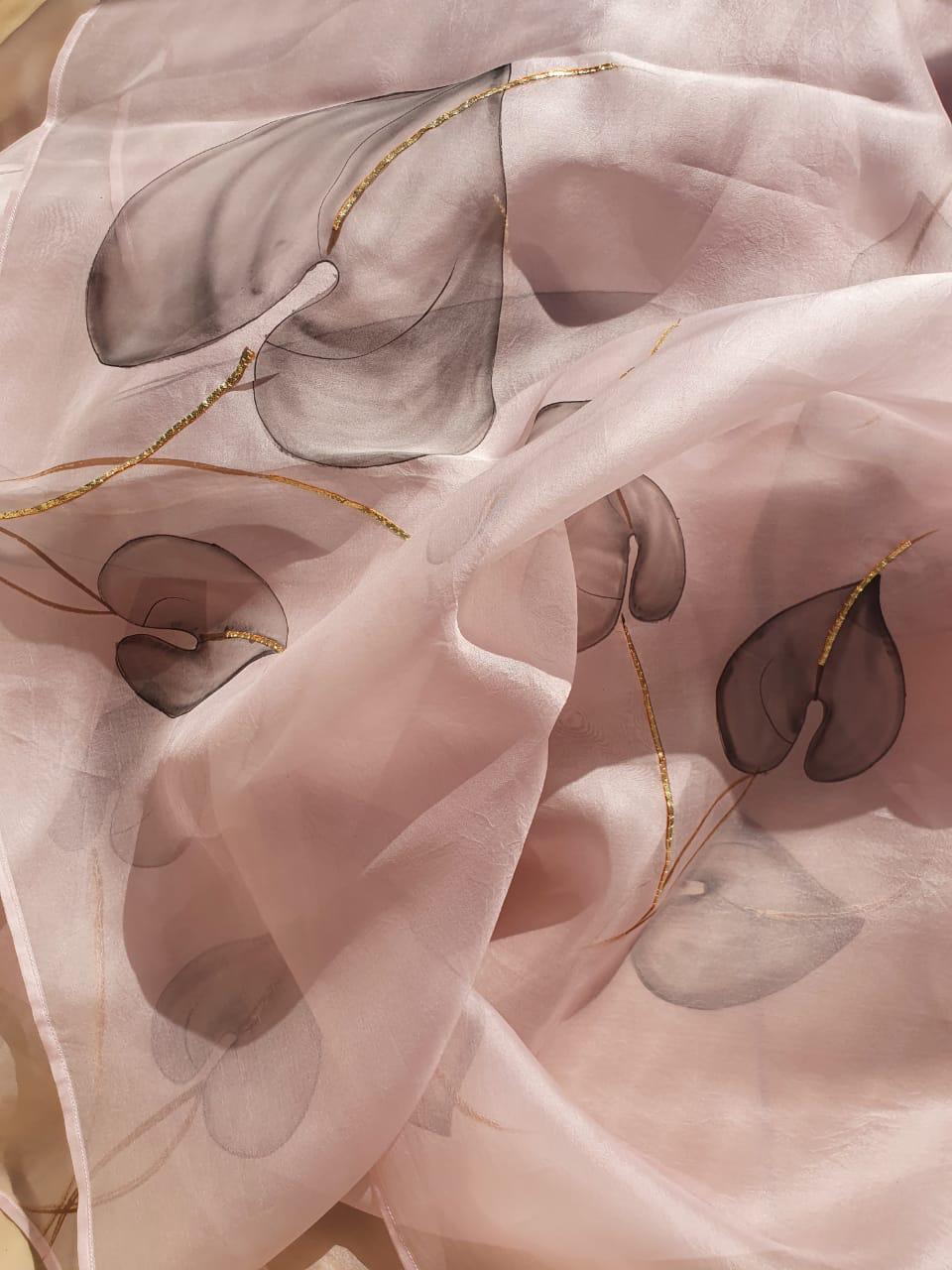 Anthuriums on Lavender Organza Saree