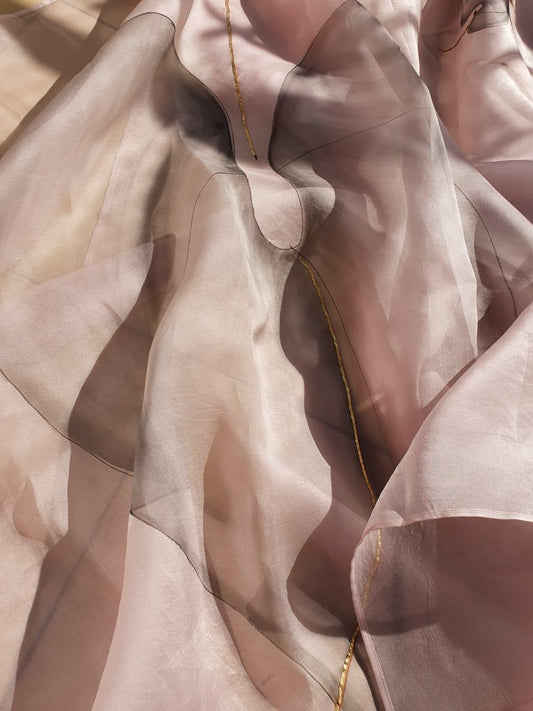 Anthuriums on Lavender Organza Saree