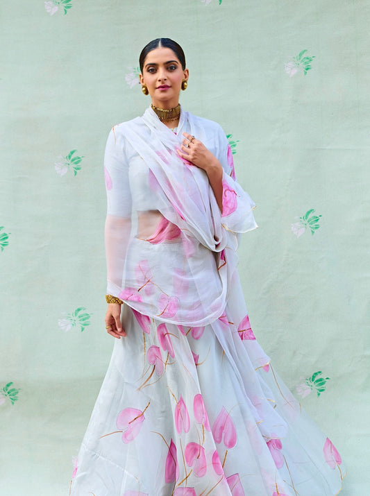 The Anthurium on Organza lehenga