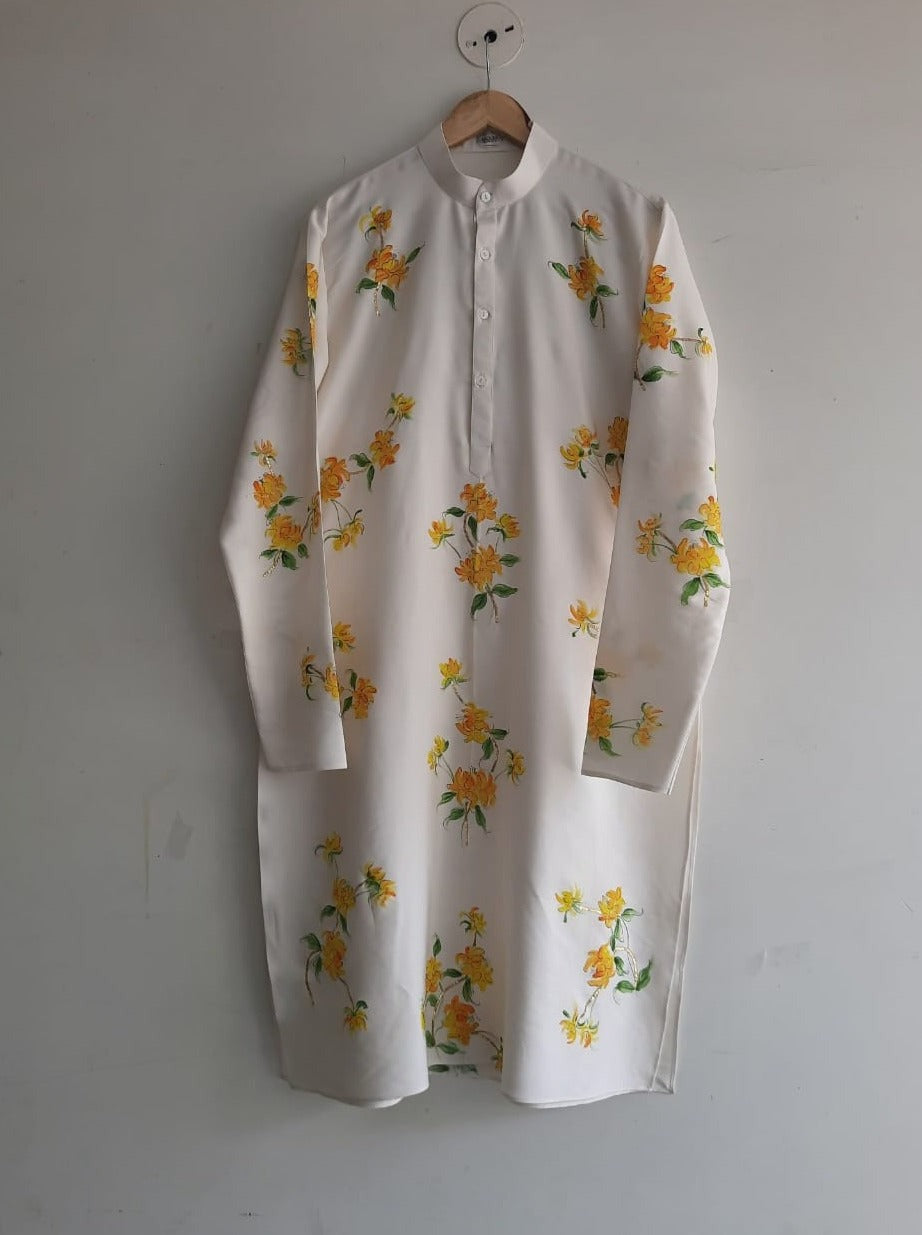 Peonies on Mens kurta