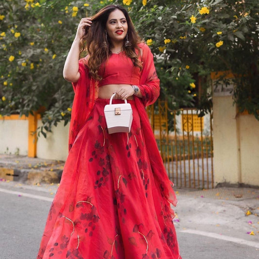Organza Lehenga in Red