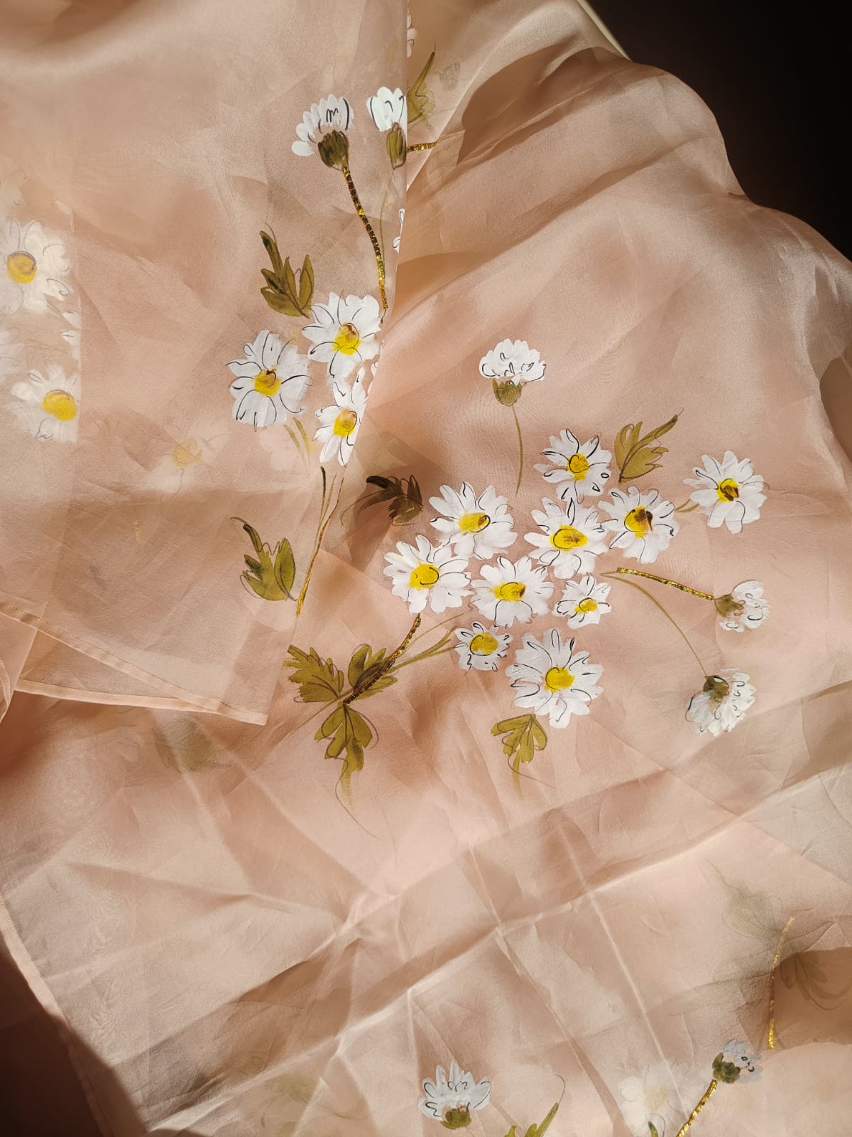 Daisies on Dull Rose Organza Saree