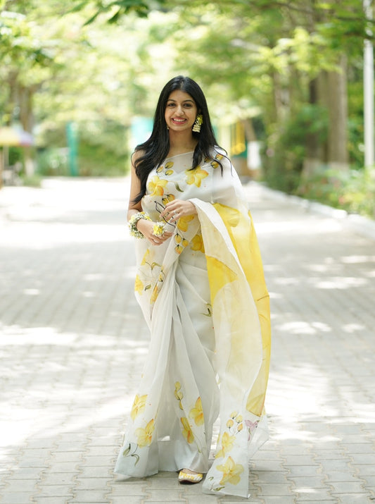 Custom Name on Yellow Lily Organza Saree