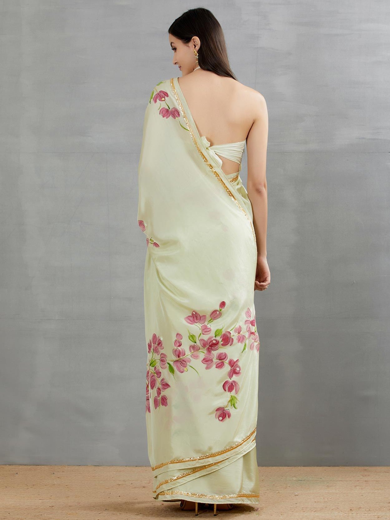 Bouganville On Pista Silk Saree with border