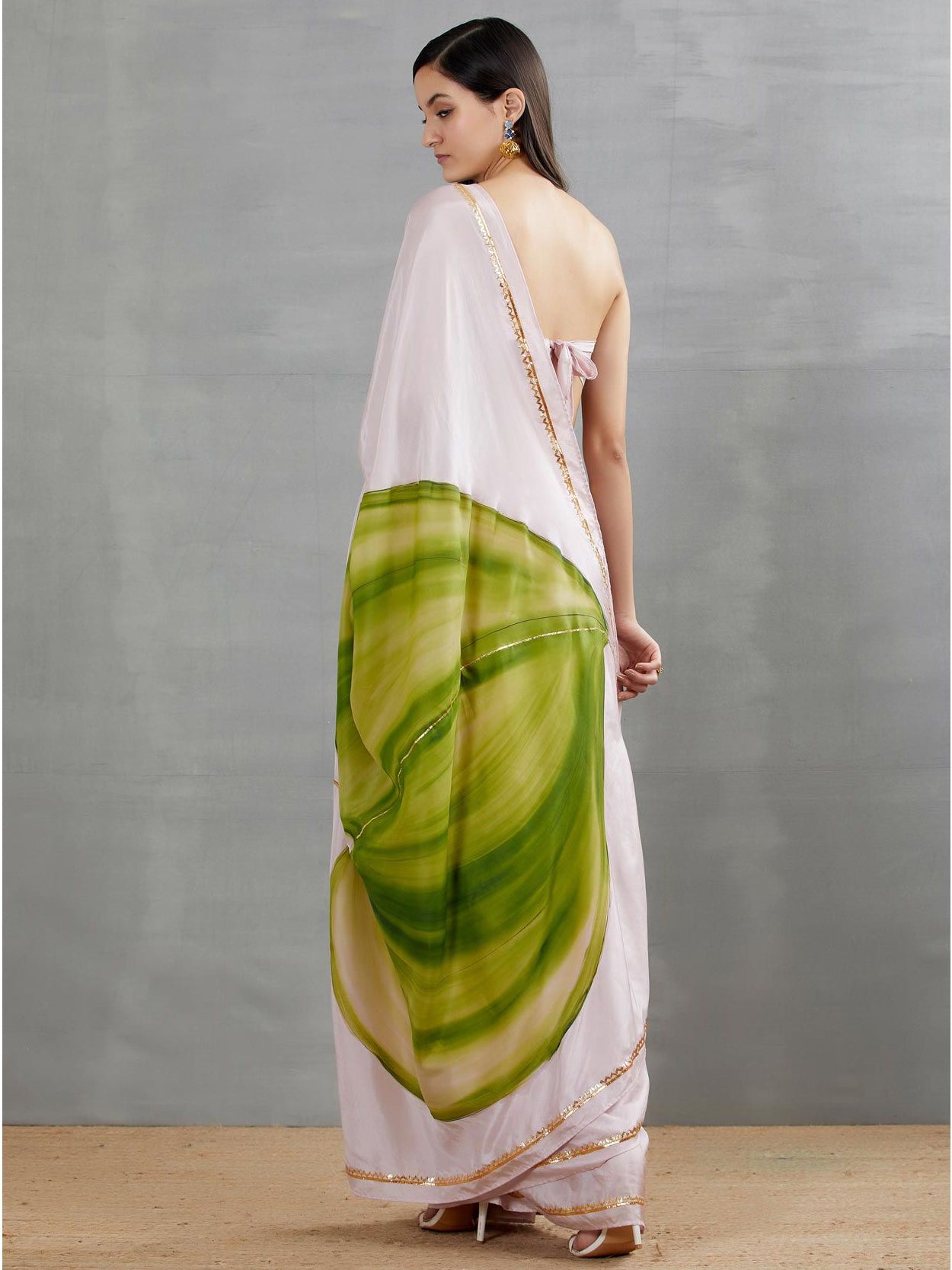 Green Anthuriums on Lilac Silk Saree