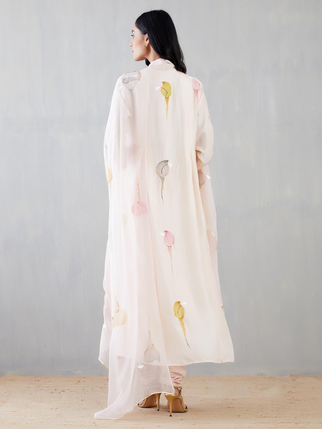 Multi Colour Calla Lily On Dull Rose Kurta