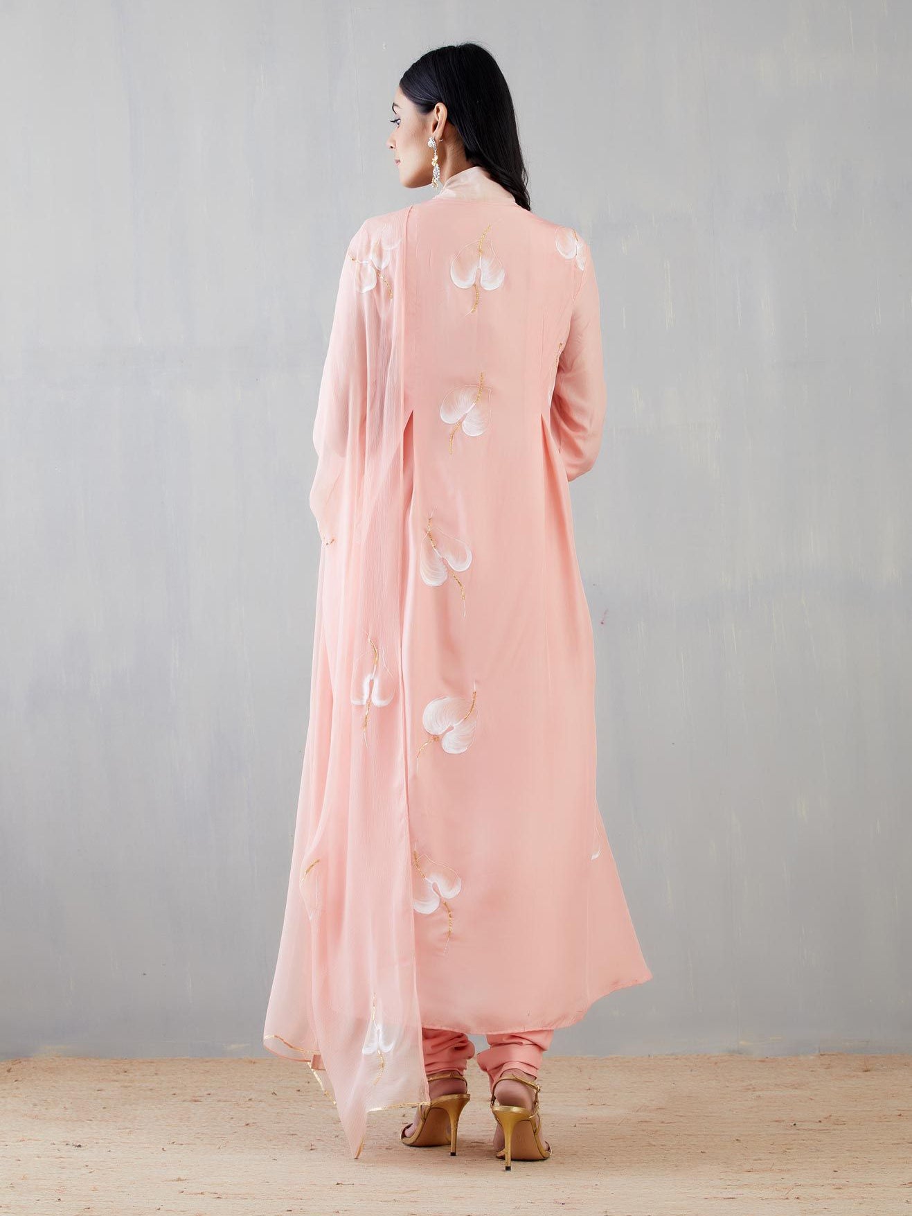 White anthuriums on Gajri Silk Kurta