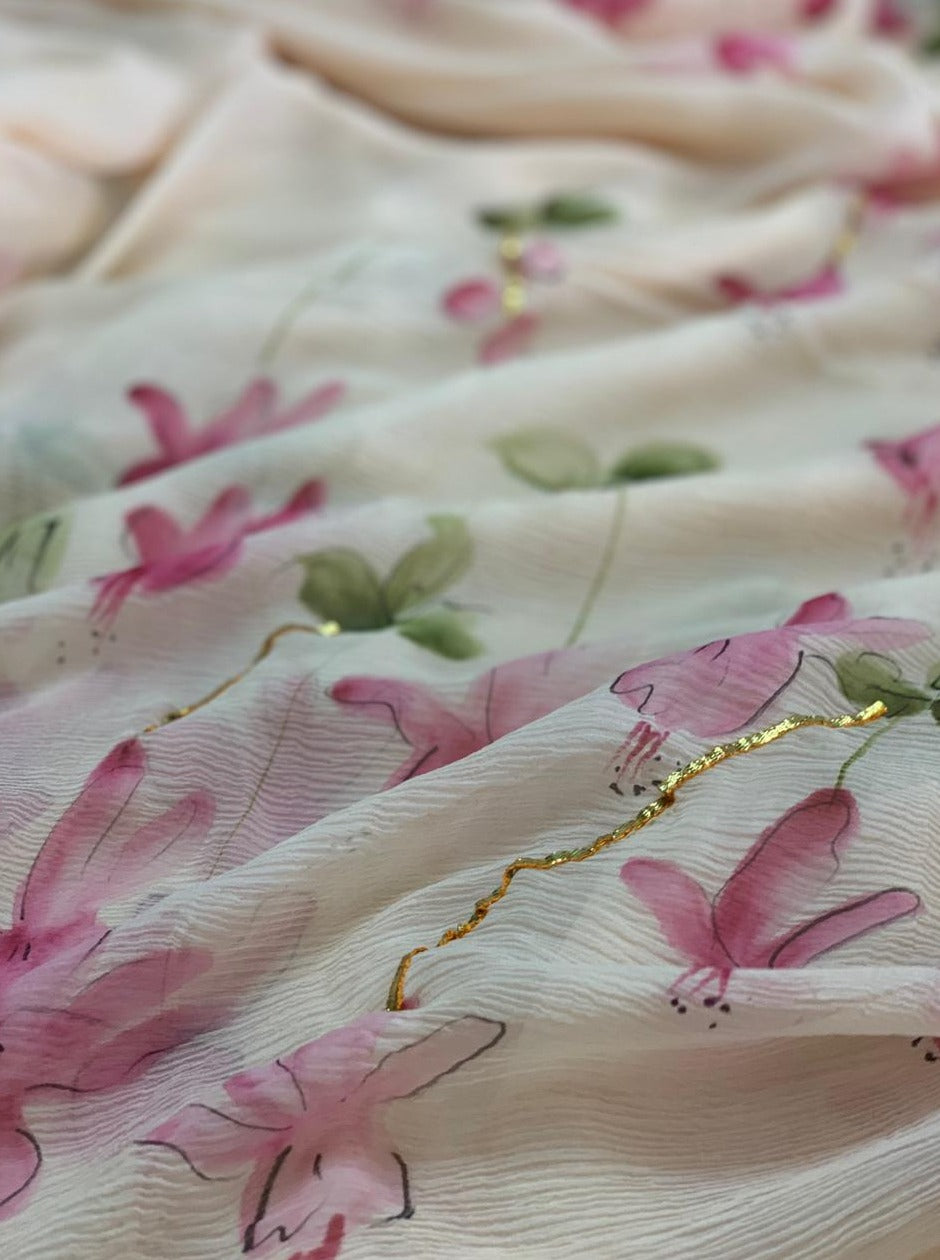 Songbirds on Chiffon Saree