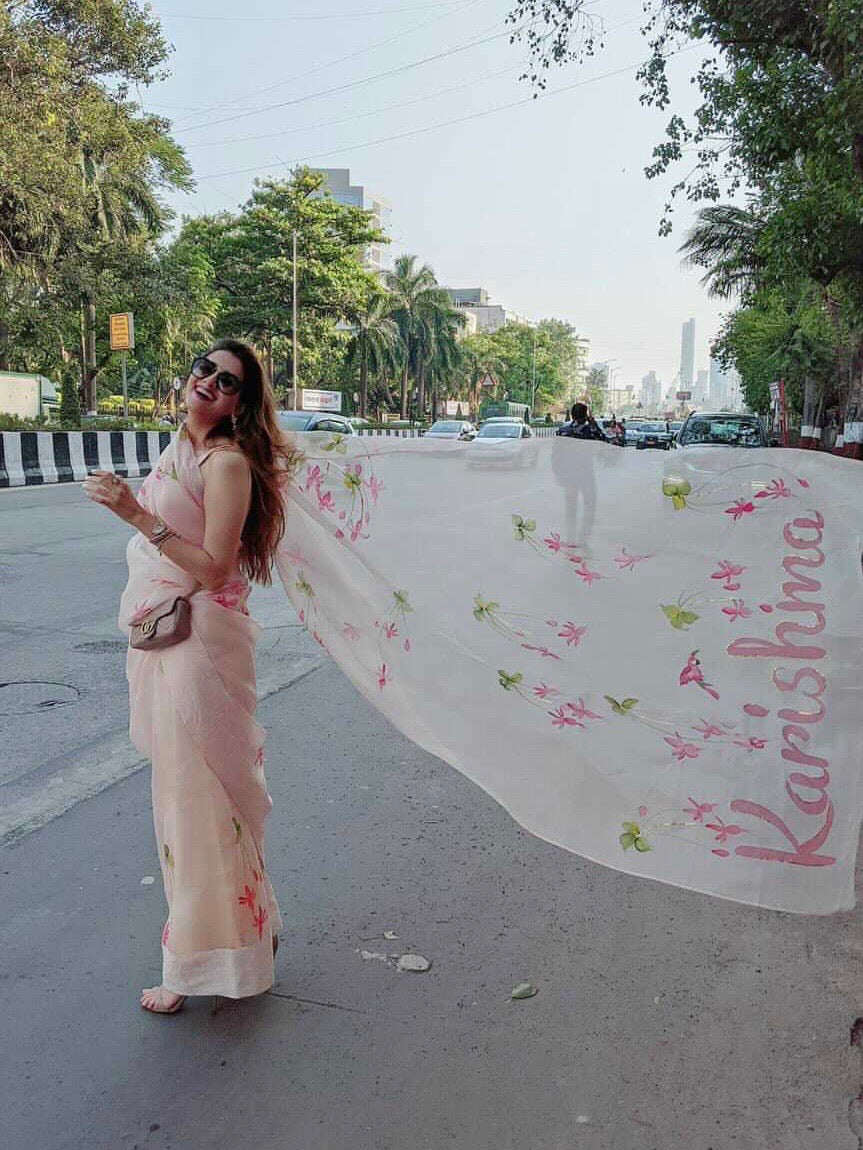 Custom Name on Songbirds Organza Saree