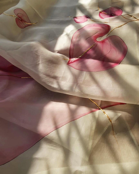 Anthuriums on Pista Organza Saree